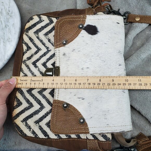 Myra Bag Purse Womens Upcycled Hair-On Leather & Cotton Canvas Sling Bag *Read* - Picture 6 of 12